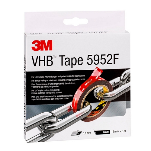 3M 5952 Dubbelzijdig VHB tape 1.1mm x 25mm x 33 meter Zwart