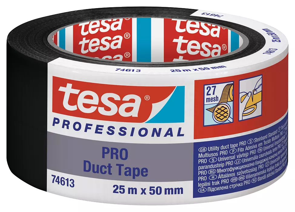 tesa PRO 74613 Duct tape universeel (27 mesh) 50mm x 25 meter Zwart
