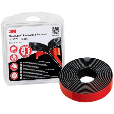 3M SJ387B Dual Lock voor binnen en buiten 25mm x 2.5 meter Zwart