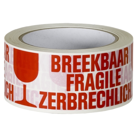 4259 PVC verpakkingstape bedrukt FRAGILE (33/52µ) 50mm x 66 meter Wit-Rood