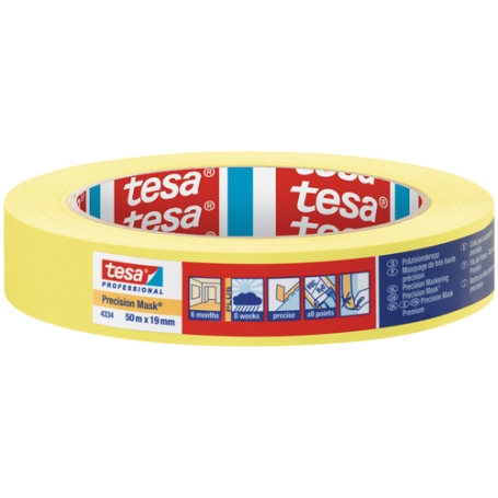 tesa 4334 Afplaktape papier hoogwaardig Geel 19mm x 50 meter