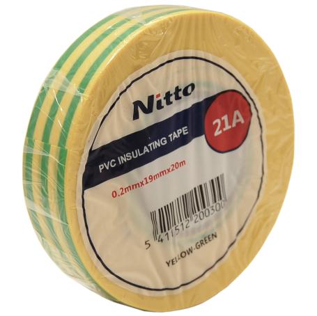 4340 Nitto 21A PVC isolatietape (0.20mm) 19mm x 20 meter Geel/Groen