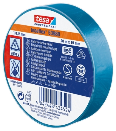 tesa 53988 PVC isolatietape (0.15mm) 19mm x 20 meter Blauw