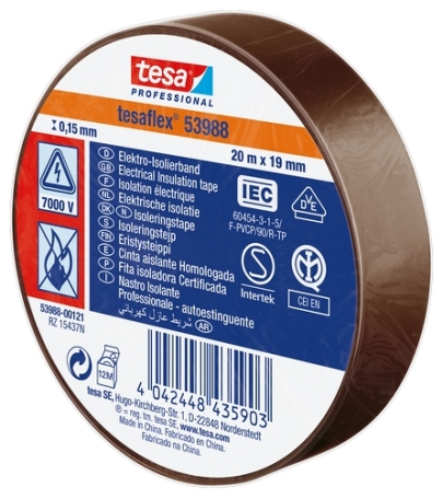 tesa 53988 PVC isolatietape (0.15mm) 19mm x 20 meter Bruin