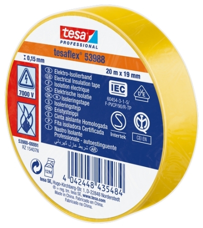 tesa 53988 PVC isolatietape (0.15mm) 19mm x 20 meter Geel