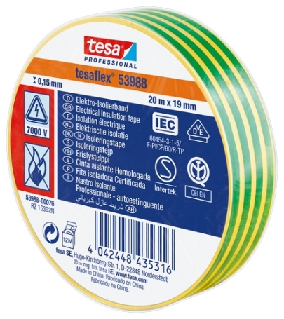 tesa 53988 PVC isolatietape (0.15mm) 19mm x 20 meter Geel-Groen