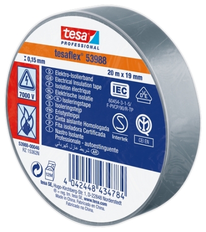 tesa 53988 PVC isolatietape (0.15mm) 19mm x 20 meter Grijs