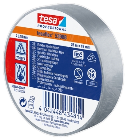 tesa 53988 PVC isolatietape (0.15mm) 19mm x 25 meter Grijs