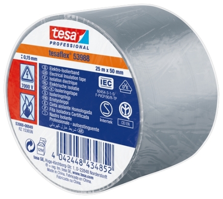 tesa 53988 PVC isolatietape (0.15mm) 50mm x 25 meter Grijs