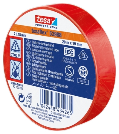 tesa 53988 PVC isolatietape (0.15mm) 19mm x 20 meter Rood