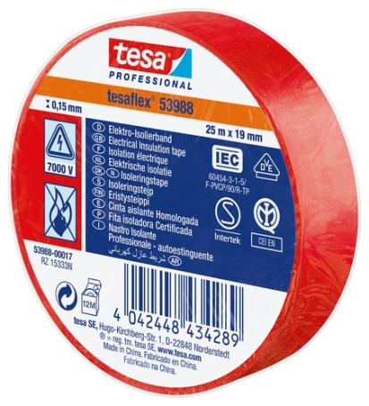 tesa 53988 PVC isolatietape (0.15mm) 19mm x 25 meter Rood
