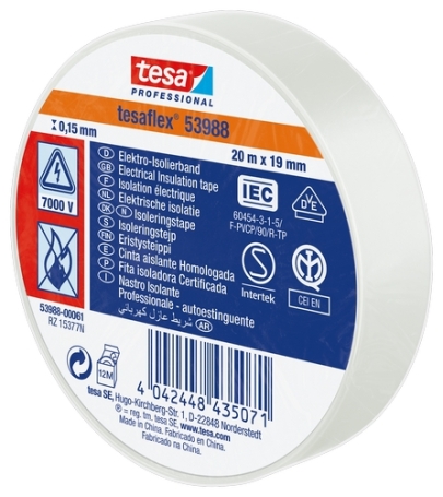 tesa 53988 PVC isolatietape (0.15mm) 19mm x 20 meter Wit