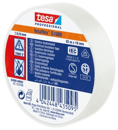 tesa 53988 PVC isolatietape (0.15mm) 19mm x 25 meter Wit