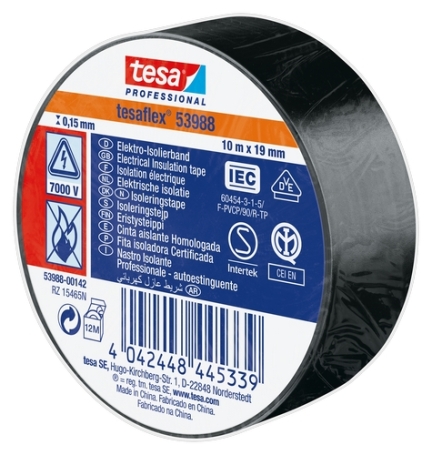 tesa 53988 PVC isolatietape (0.15mm) 19mm x 10 meter Zwart