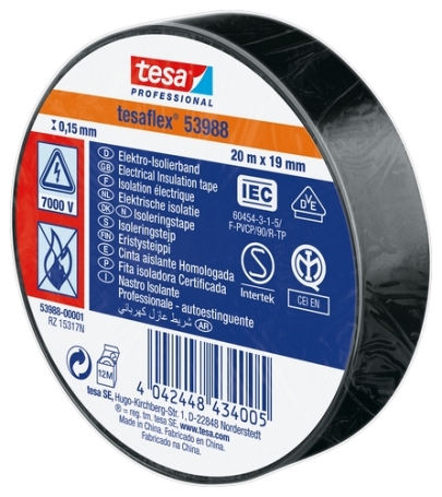tesa 53988 PVC isolatietape (0.15mm) 19mm x 20 meter Zwart