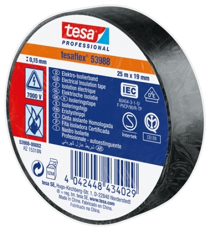 tesa 53988 PVC isolatietape (0.15mm) 19mm x 25 meter Zwart
