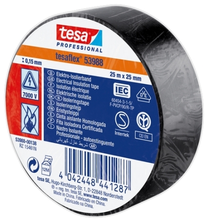 tesa 53988 PVC isolatietape (0.15mm) 25mm x 25 meter Zwart