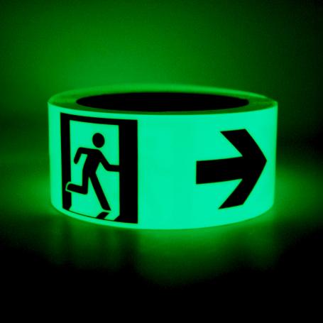5847V Glow in the dark tape 200 MCD Nooduitgang rechts 50mm x 10 meter met liner