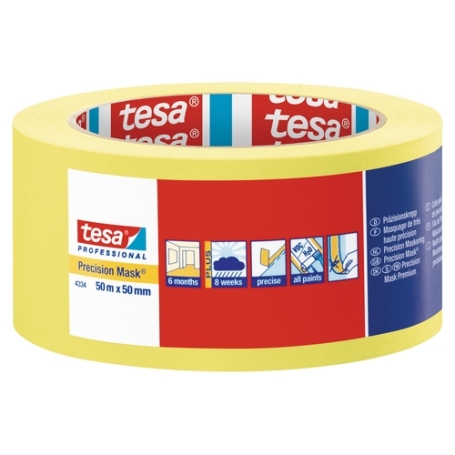 tesa 4334 Afplaktape papier hoogwaardig Geel 50mm x 50 meter