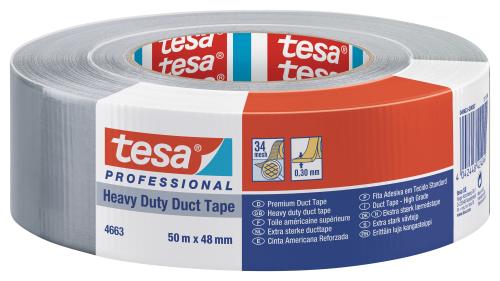 Tesa 4663 Duct tape universeel (34 Mesh) 48mm x 50 meter Grijs