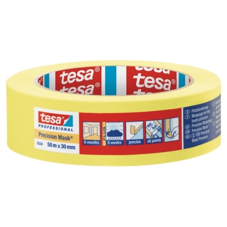 tesa 4334 Afplaktape papier hoogwaardig Geel 30mm x 50 meter