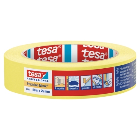 tesa 4334 Afplaktape papier hoogwaardig Geel 25mm x 50 meter